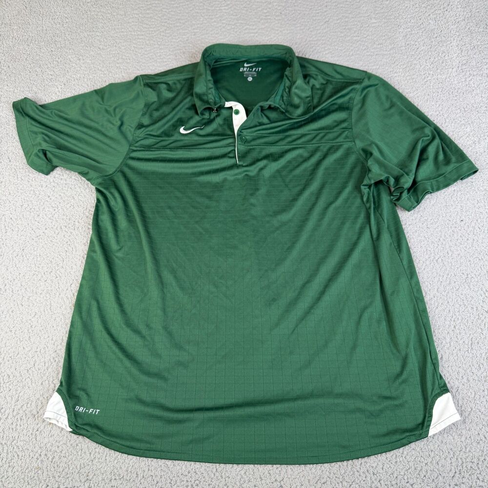Nike Polo Shirt Men XL Green Subtle Plaid Short Sleeve Dri Fit Performance Golf